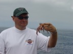 Stuart Hunt chatting up a crab, not getting far